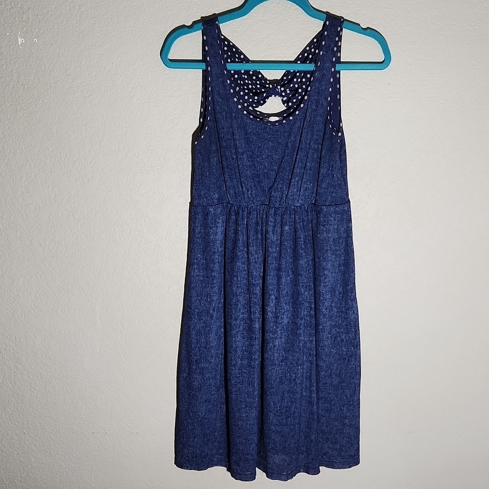 Siren Lily Maternity Dress Size Large Blue Midi Lined Polkadot Keyhole Back